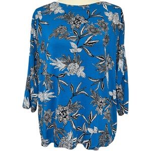 J. Jill Blue Floral Top Size Large Wearever Collection Blouse